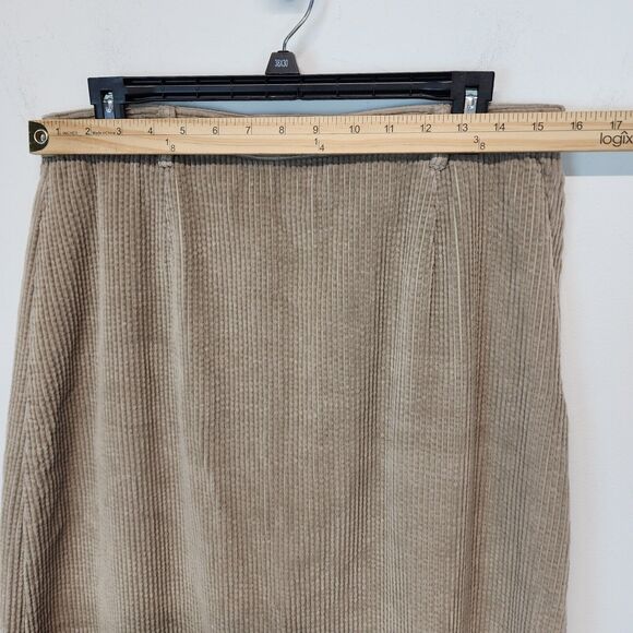 Nordstrom Corduroy Maxi Skirt Size L Tan Back Slit Neutral Grandma Lagenlook - Picture 10 of 14